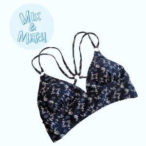 Quintsoul Bikini Top Separate Navy Blue Floral Strappy Tie Back Size S NWT